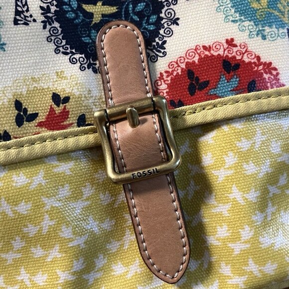 Fossil Bag Coasted Canvas Yellow Floral Bird Crossbody Purse - Picture 7 of 8